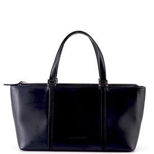 Authentic Burberry east west zip top handle small tote in black leather